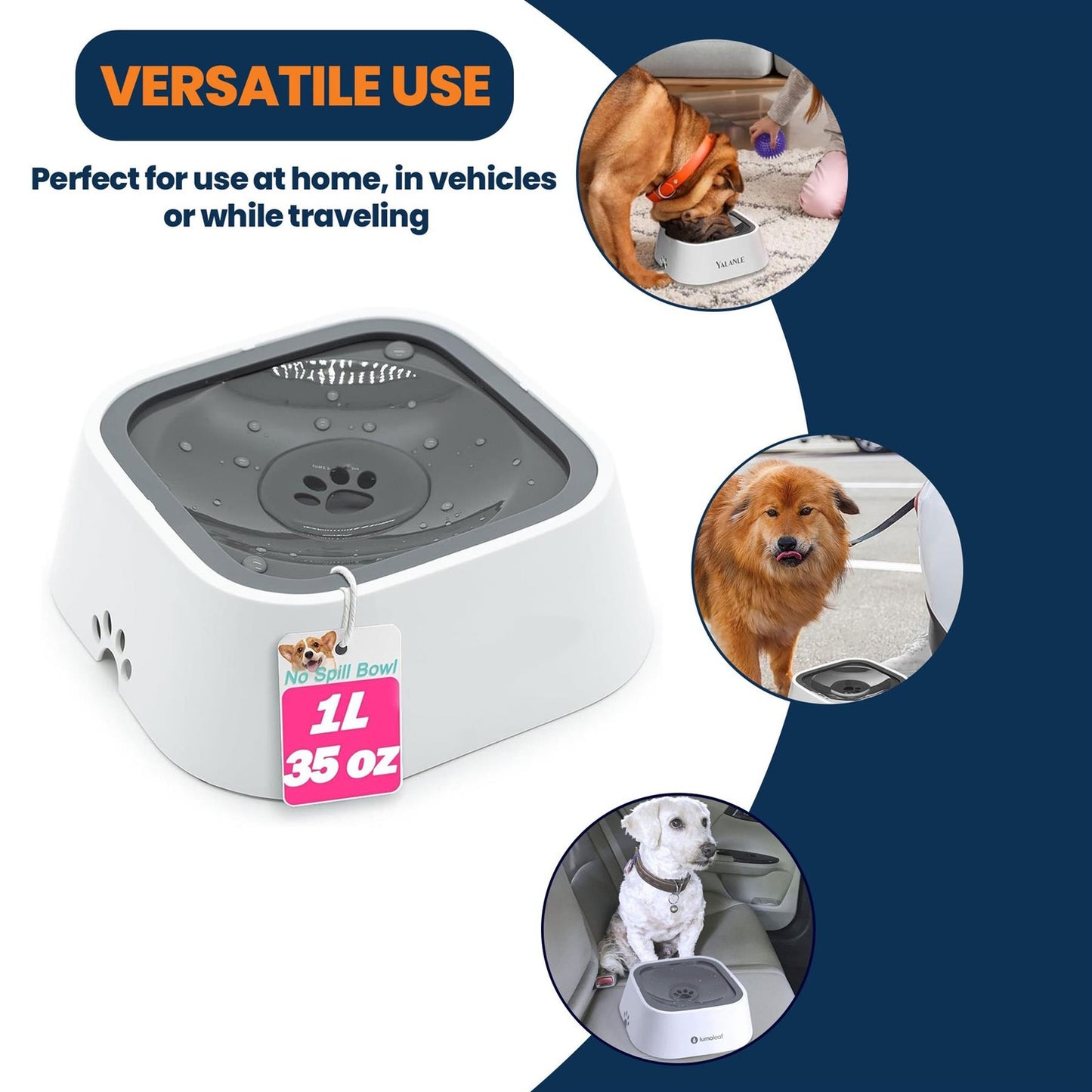 Non-Spill 35Oz Pet Water Bowl - Slow Drinking Design for Dogs