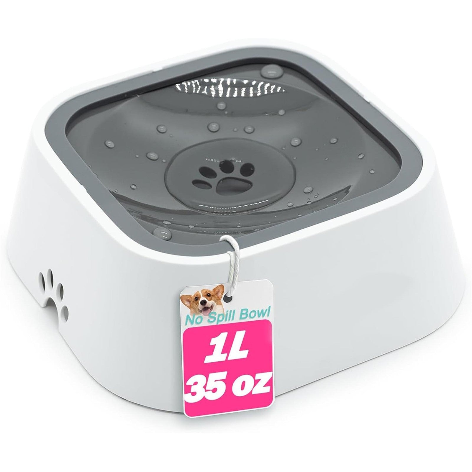 Non-Spill 35Oz Pet Water Bowl - Slow Drinking Design for Dogs