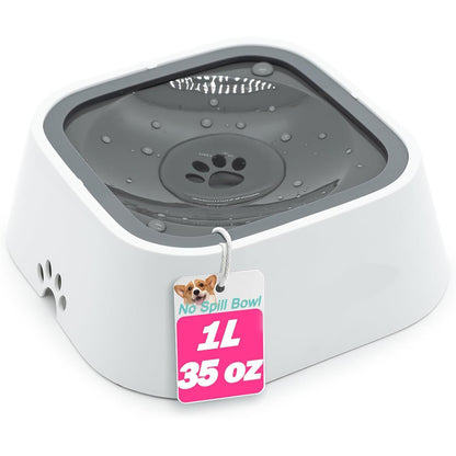 Non-Spill 35Oz Pet Water Bowl - Slow Drinking Design for Dogs