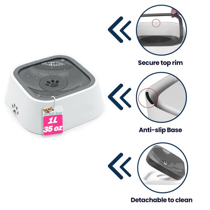 Non-Spill 35Oz Pet Water Bowl - Slow Drinking Design for Dogs